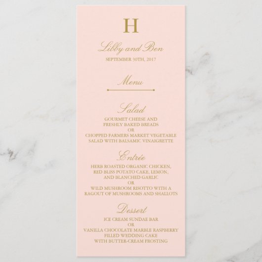 Invitation Modèle de menu Chic Blush Pink & Gold Mariage (Devant)