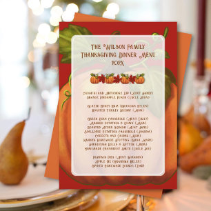 Invitation Modèle de menu de dîner de famille pour la fête de