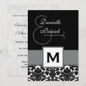 Invitation Modèle de monogramme DAMASK noir et blanc V18 (Devant / Derrière)
