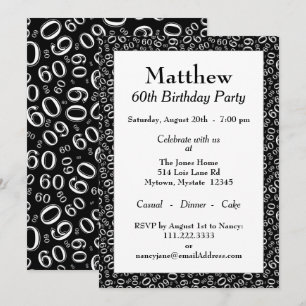Invitation Modèle de nombres aléatoires 60 Noir/Blanc 60ème