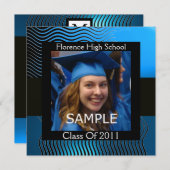 INVITATION MODELE DE PHOTO AVEC VAGUES STYLISEES MONOGRAMME,  (Devant / Derrière)