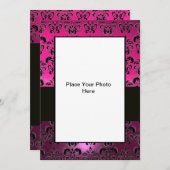 INVITATION MODELE DE PHOTO DAMASK ROSE FUCHSIA NOIR (Devant / Derrière)