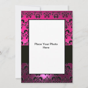 Invitation MODELE DE PHOTO DAMASK ROSE VIOLET NOIR ,fuchsia