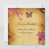 Invitation Modèle de photo de mariage en parchemin papillon (Dos)