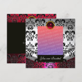 INVITATION MODELE DE PHOTO EN DAMAS ARGENTÉ ROUGE, MONOGRAMME (Devant / Derrière)