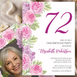 Invitation Modèle de photo personnalisé Roses roses 72e anniv