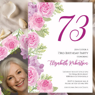 Invitation Modèle de photo personnalisé Roses roses 73e anniv