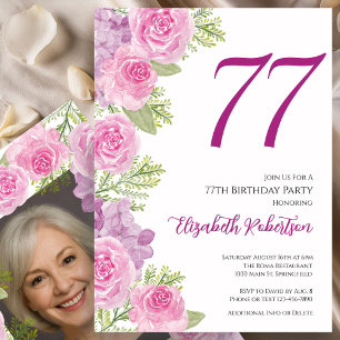 Invitation Modèle de photo personnalisé Roses roses 77e anniv