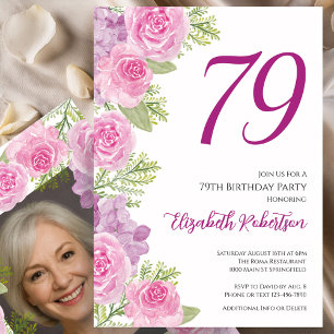 Invitation Modèle de photo personnalisé Roses roses pour 79e