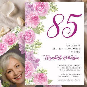 Invitation Modèle de photo personnalisé Roses roses pour 85e