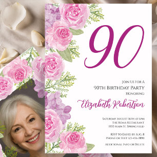 Invitation Modèle de photo personnalisé Roses roses pour 90e 
