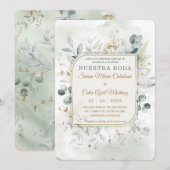 Invitation Modèle de Pochette de Mariage en or et Vert (Devant / Derrière)