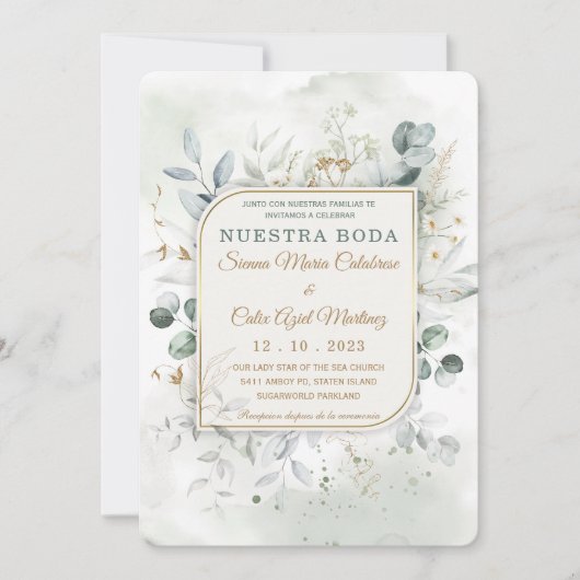 Invitation Modèle de Pochette de Mariage en or et Vert (Devant)