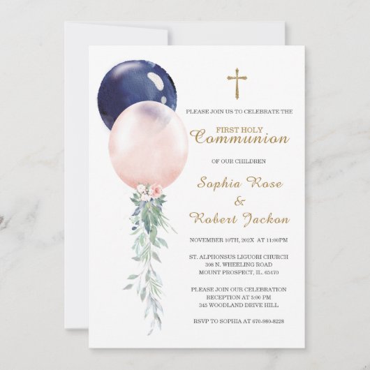 Invitation Modèle de Première Communion pour Jumeaux (Devant)
