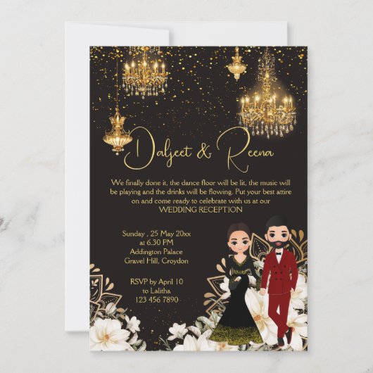 Invitation Modèle de réception chic couple indien (Devant)