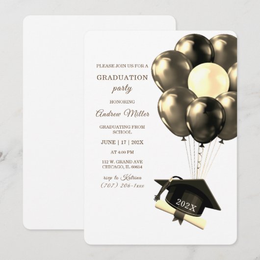 Invitation Modèle de remise de diplômes Or et Noir (Devant / Derrière)