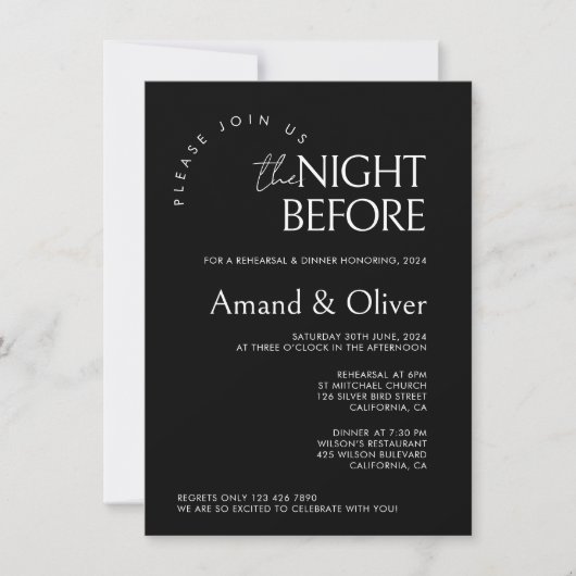 Invitation Modèle de répétition de Mariage minimalLa nuit ava (Devant)
