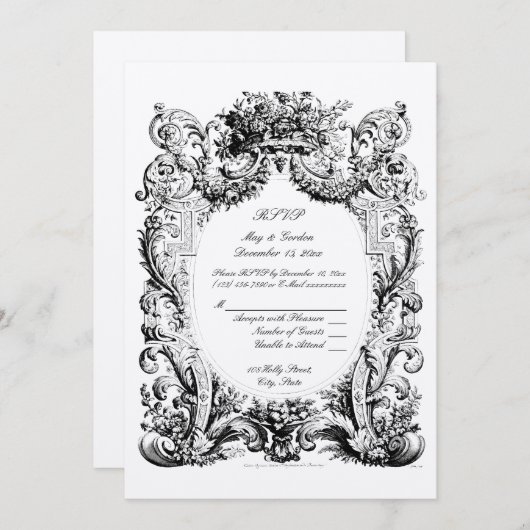 Invitation Modèle de réponse de mariage Baroque Rococo (Devant / Derrière)