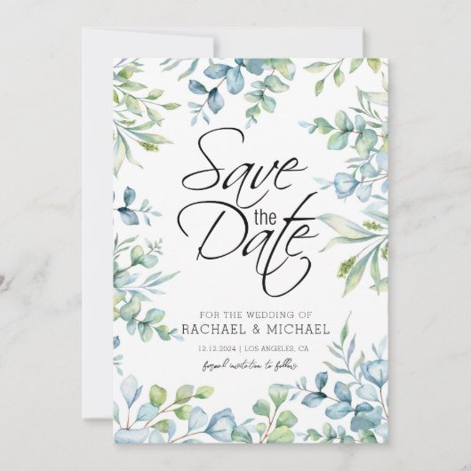 Invitation Modèle de sauvegarde de date à l'aquarelle de verd (Devant)