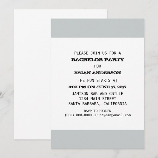 Invitation Modèle de soirée de célibataire (Devant / Derrière)