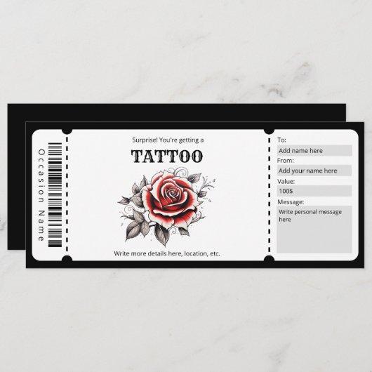 Invitation Modèle de Tattoo Surprise, (Devant / Derrière)