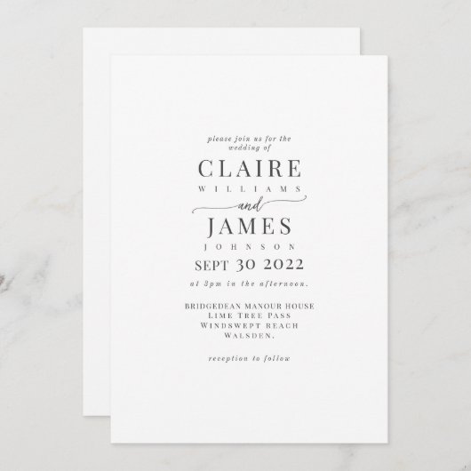 Invitation Modèle de texte élégant classique (Devant / Derrière)