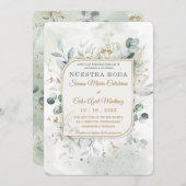 Invitation Modèle de Trousse de Mariage en or et vert (Devant / Derrière)