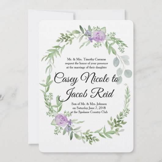 Invitation Modèle de verdure et de lavande (Devant)