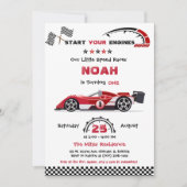 Invitation Modèle de voiture de course rouge modifiable (Devant)