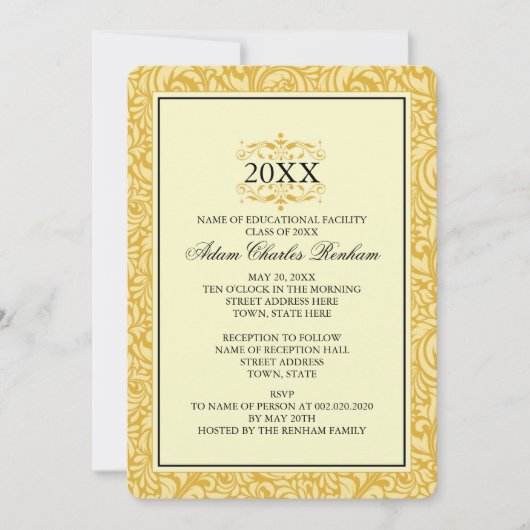 Invitation Modèle d'études Jaune doré Formal (Devant)