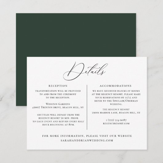 Invitation Modèle d'informations sur le mariage (Devant / Derrière)