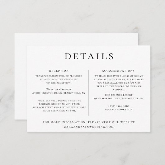 Invitation Modèle d'informations sur le mariage (Devant / Derrière)
