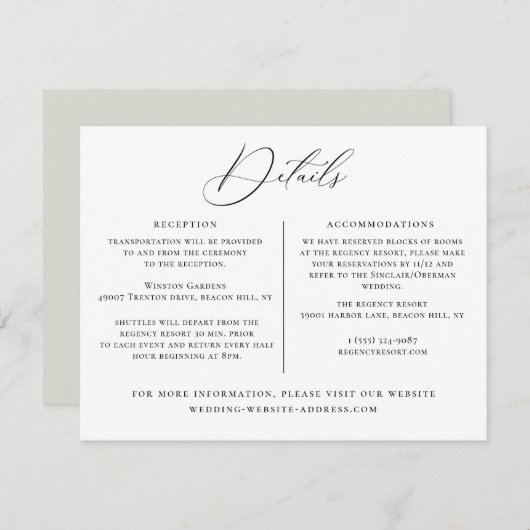 Invitation Modèle d'informations sur le mariage (Devant / Derrière)