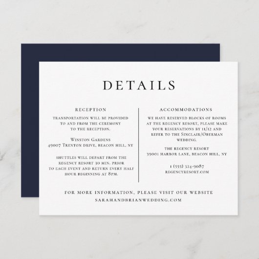 Invitation Modèle d'informations sur le mariage (Devant / Derrière)