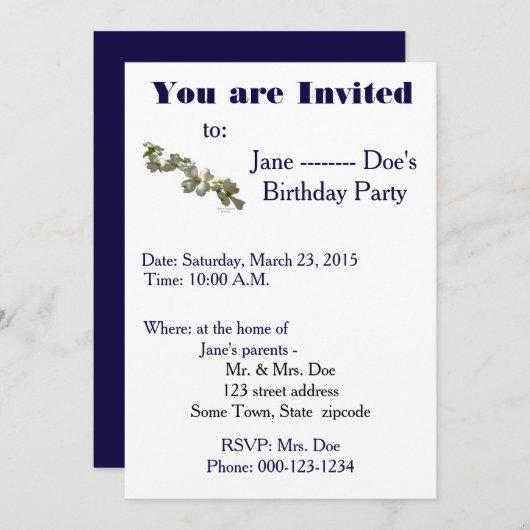 Invitation Modèle d'invitation (Devant / Derrière)