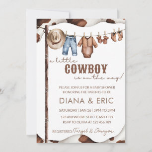 Invitation Modèle d'invitation à une baby shower Cowboy, Un P