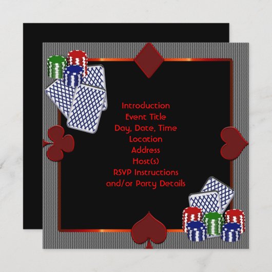 Invitation Modèle d'invitation à une soirée de poker (Devant / Derrière)