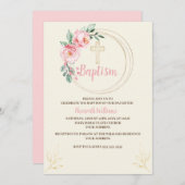Invitation Modèle d'invitation au baptême, florale rose vif (Devant / Derrière)