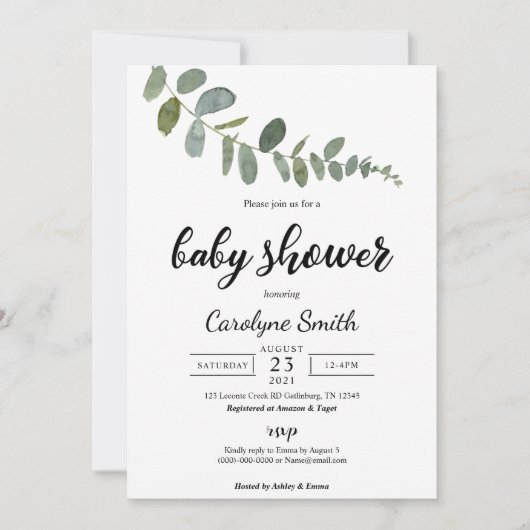 Invitation Modèle d'invitation Baby shower Eucalyptus (Devant)