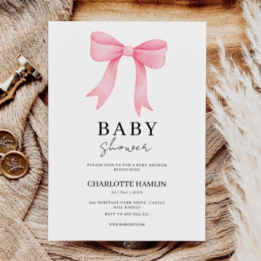 Invitation Modèle d'invitation Baby shower Pink Bow