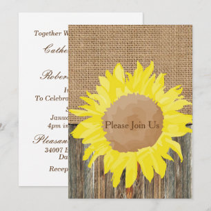 Invitation Modèle d'invitation Burlap Barnwood et Sunflower