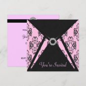 Invitation Modèle d'invitation damassé noir et rose pour tout (Devant / Derrière)