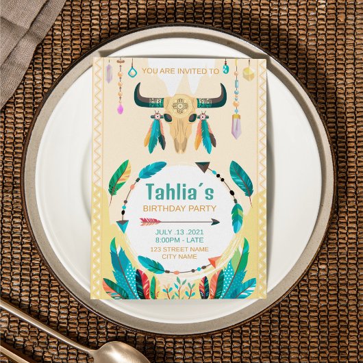 Invitation Modèle d'invitation d'anniversaire bohème amérindi