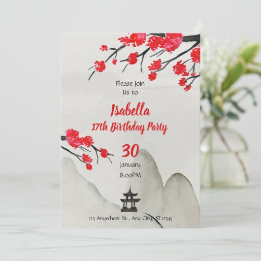 Invitation Modèle d'invitation d'anniversaire chinois Invitat (Debout devant)