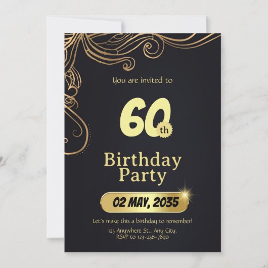 Invitation Modèle d'invitation d'anniversaire élégant 60 ans (Devant)