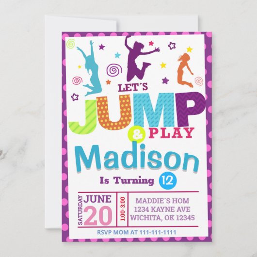 INVITATION MODELE D'INVITATION D'ANNIVERSAIRE FILLE ROSE SAUT (Devant)