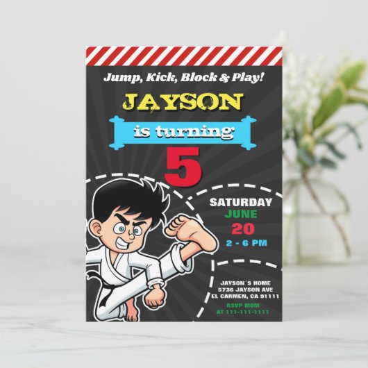 INVITATION MODELE D'INVITATION D'ANNIVERSAIRE GARÇON KARATE K (Debout devant)