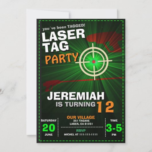 INVITATION MODELE D'INVITATION D'ANNIVERSAIRE LASER TAG (Devant)