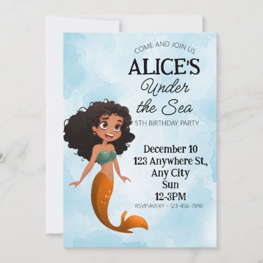 Invitation Modèle d'invitation d'anniversaire noir de sirène (Devant)