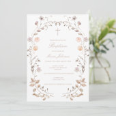 Invitation Modèle d'invitation de baptême fille florale boho (Debout devant)